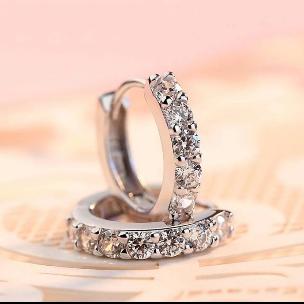 925 stamps Sterling Silver CZ Hoops Huggies